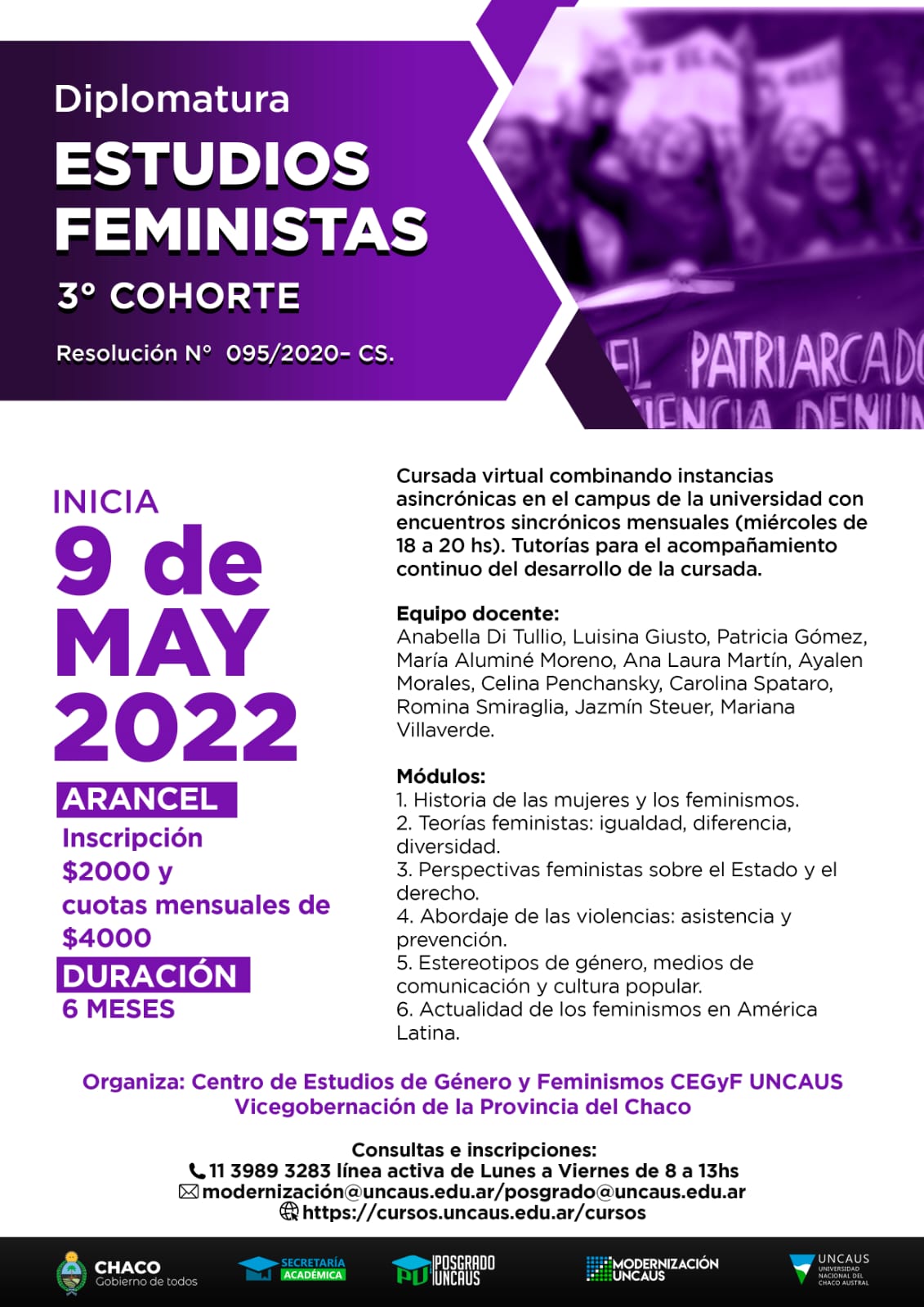 Inscriben a la Diplomatura en Estudios Feministas de la UNCAus