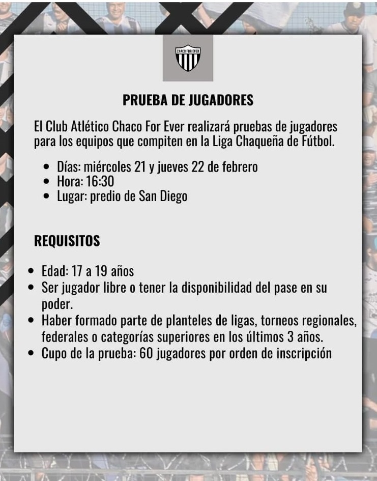 img-Prueba de jugadores en Chaco For Ever