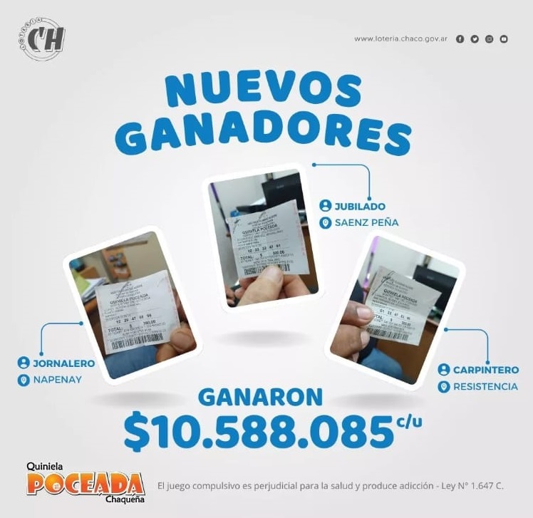img-Otros tres ganadores con la Quiniela Poceada de Lotería Chaqueña