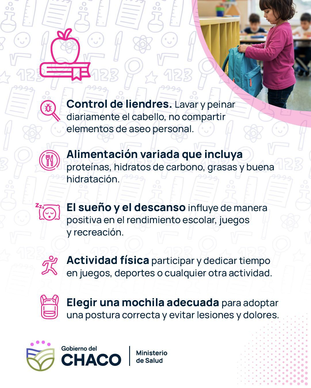 Salud acompaña el inicio de clases con recomendaciones para el cuidado de niños y adolescentes