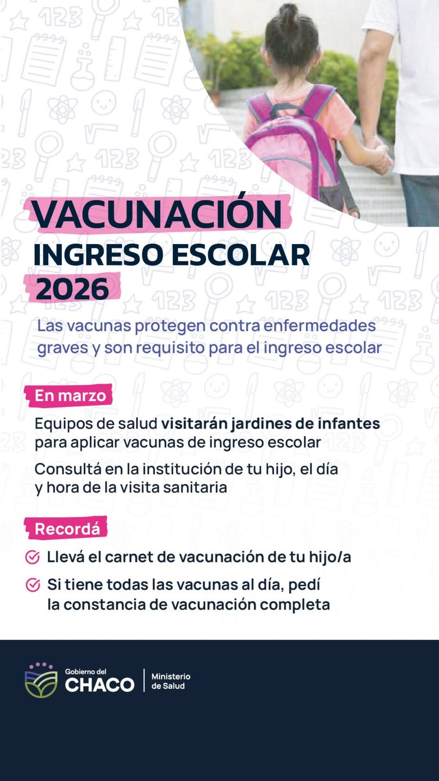 Vacunación de ingreso escolar 2026: equipos de Salud visitarán jardines de infantes