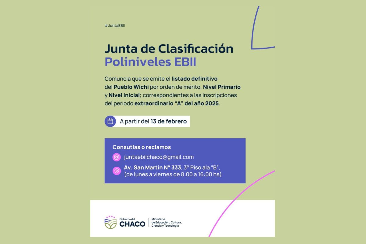Educación informa la publicación del listado definitivo para docentes del pueblo wichi inscriptos en el período ordinario a 2025-2026