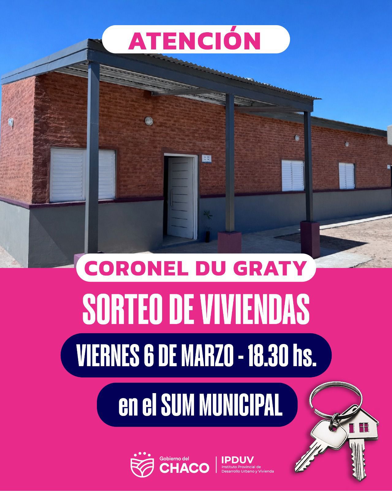 Este viernes 6: ipduv sorteará diez viviendas en coronel du graty