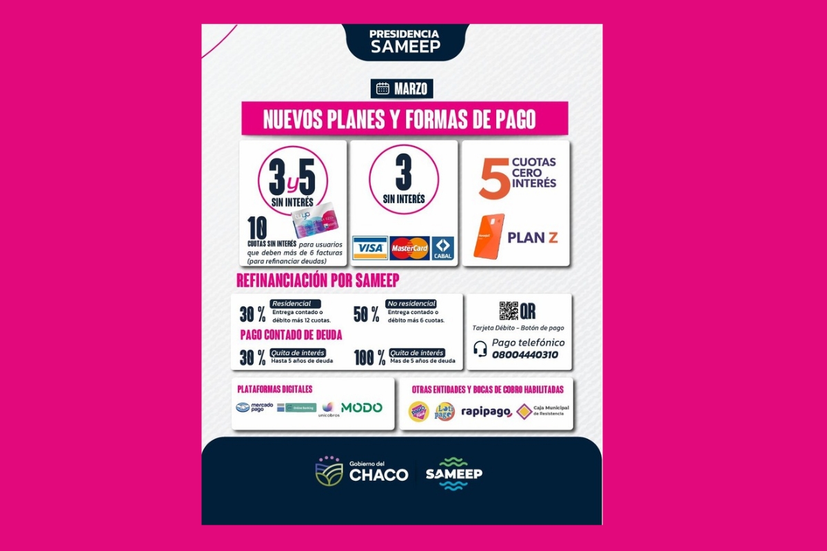 Sameep renueva Promociones y planes de financiación para regularizar deudas del servicio
