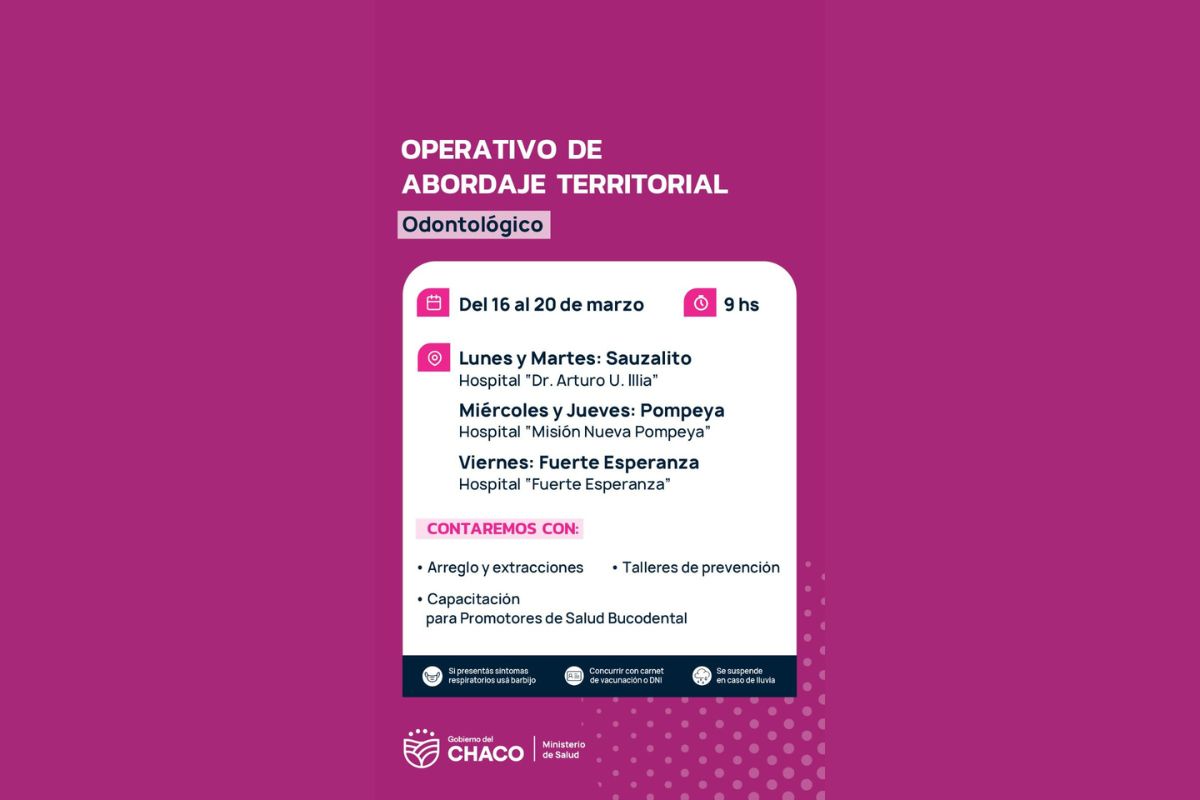 Salud realizará un operativo odontológico en el impenetrable