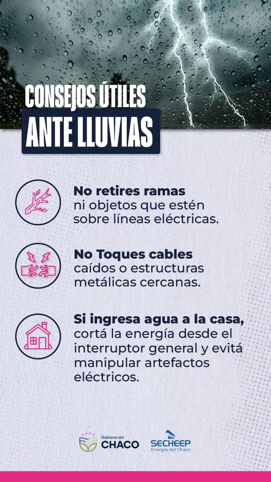 Ante lluvias: recomendaciones para cuidarse y prevenir riesgos eléctricos