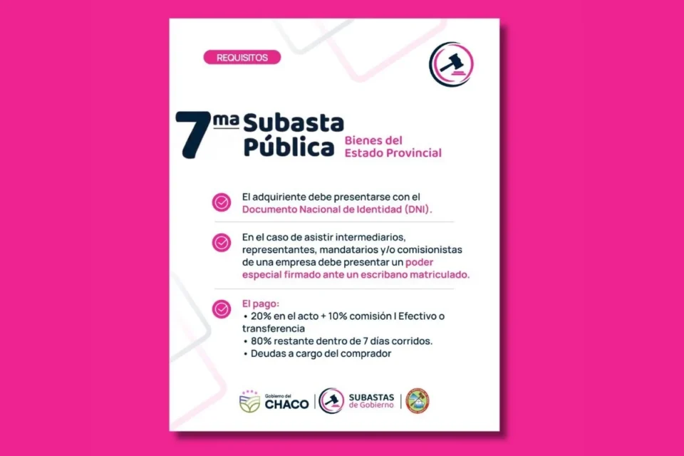 El Gobierno del Chaco llevará adelante este viernes 4 de septiembre la séptima subasta pública de vehículos en desuso del Estado provincial