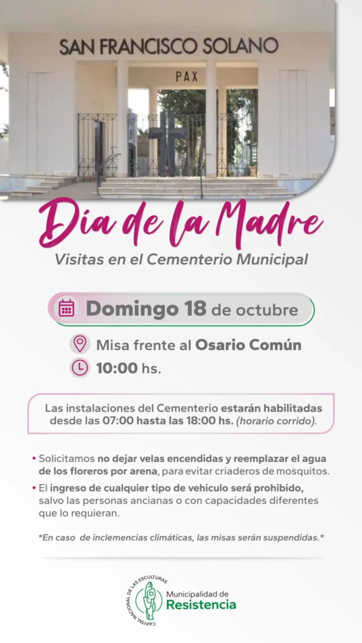 Día de la Madre: el Cementerio Municipal de Resistencia abrirá de 7 a 18